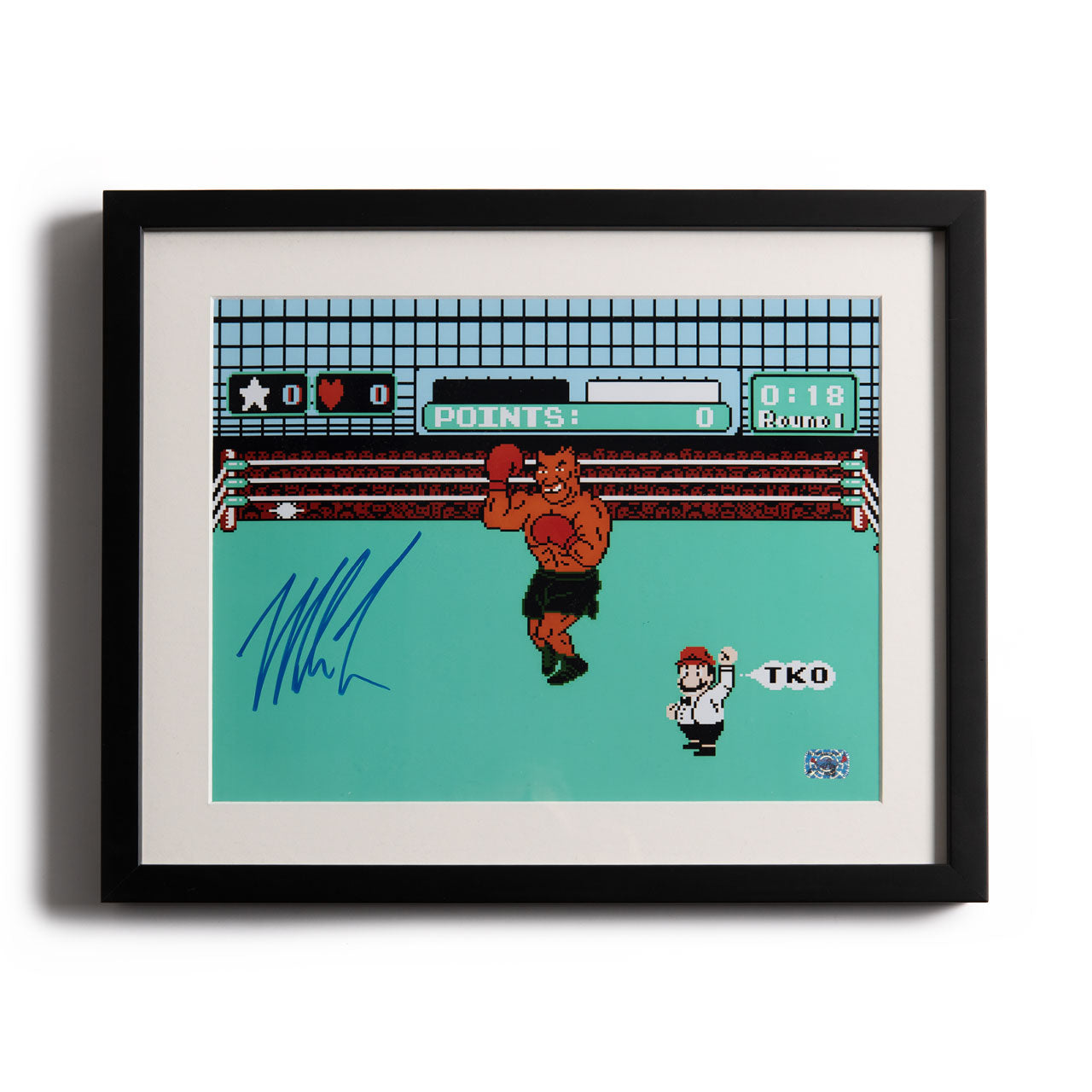 Von Mike Tyson handsignierter, gerahmter Punch-Out-Druck